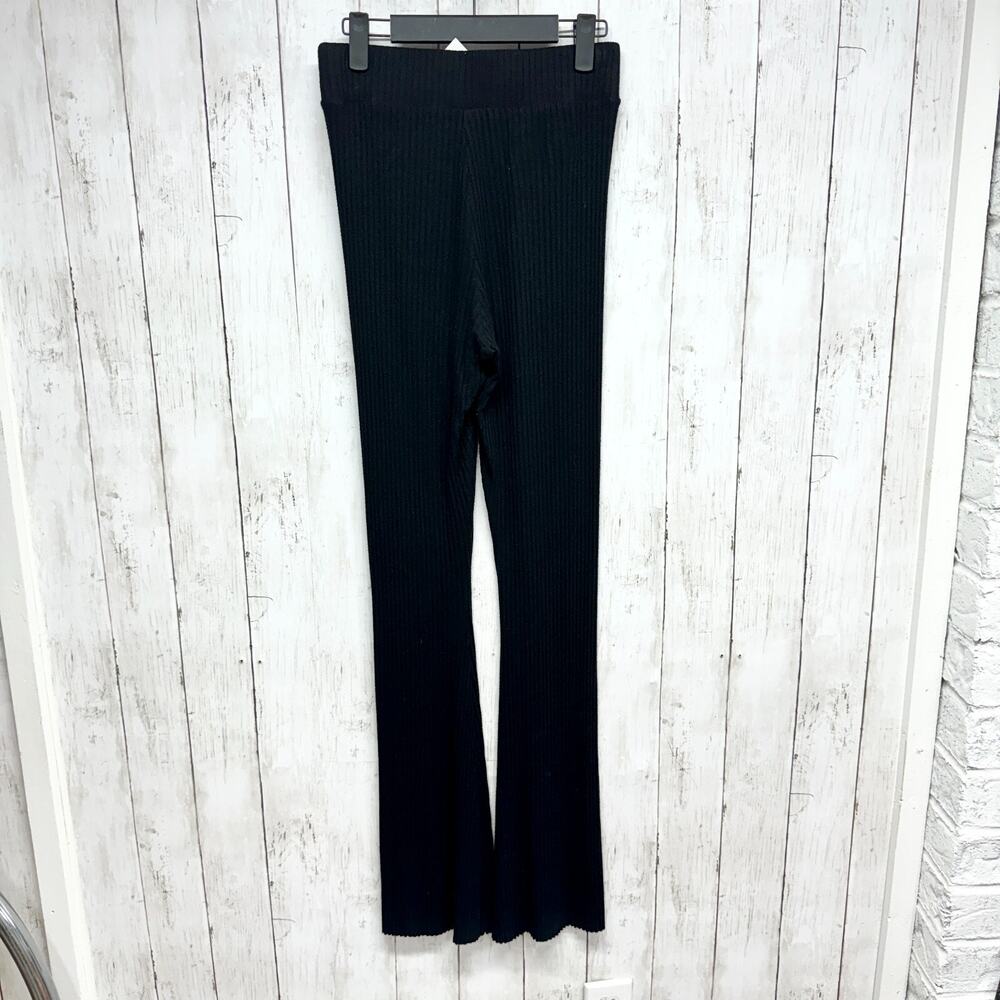 Cale Pants Women Size Small Black Flare Leggings Rib Knit Stretchy Elastic Waist - Picture 6 of 6